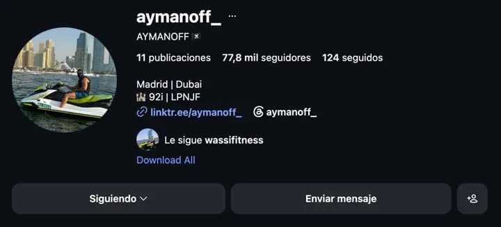 Perfil de Instagram de Aymanoff